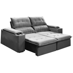 Sofa Venice 3 Lugares em Veludo Retratil e Reclinavel 208cm Gralha Azul Cinza