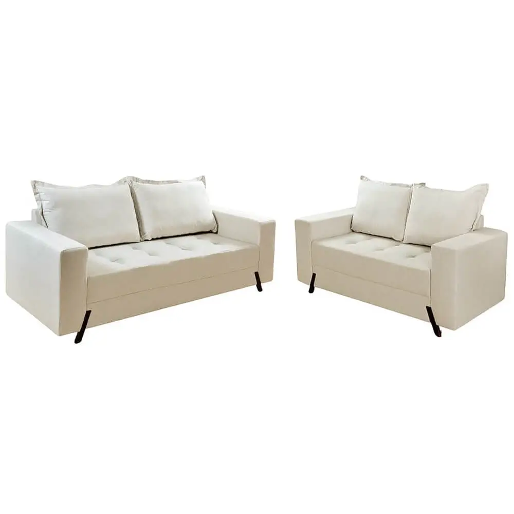 Conjunto de Sofa 8100 em Veludo com 2 e 3 Lugares Boareto Bege