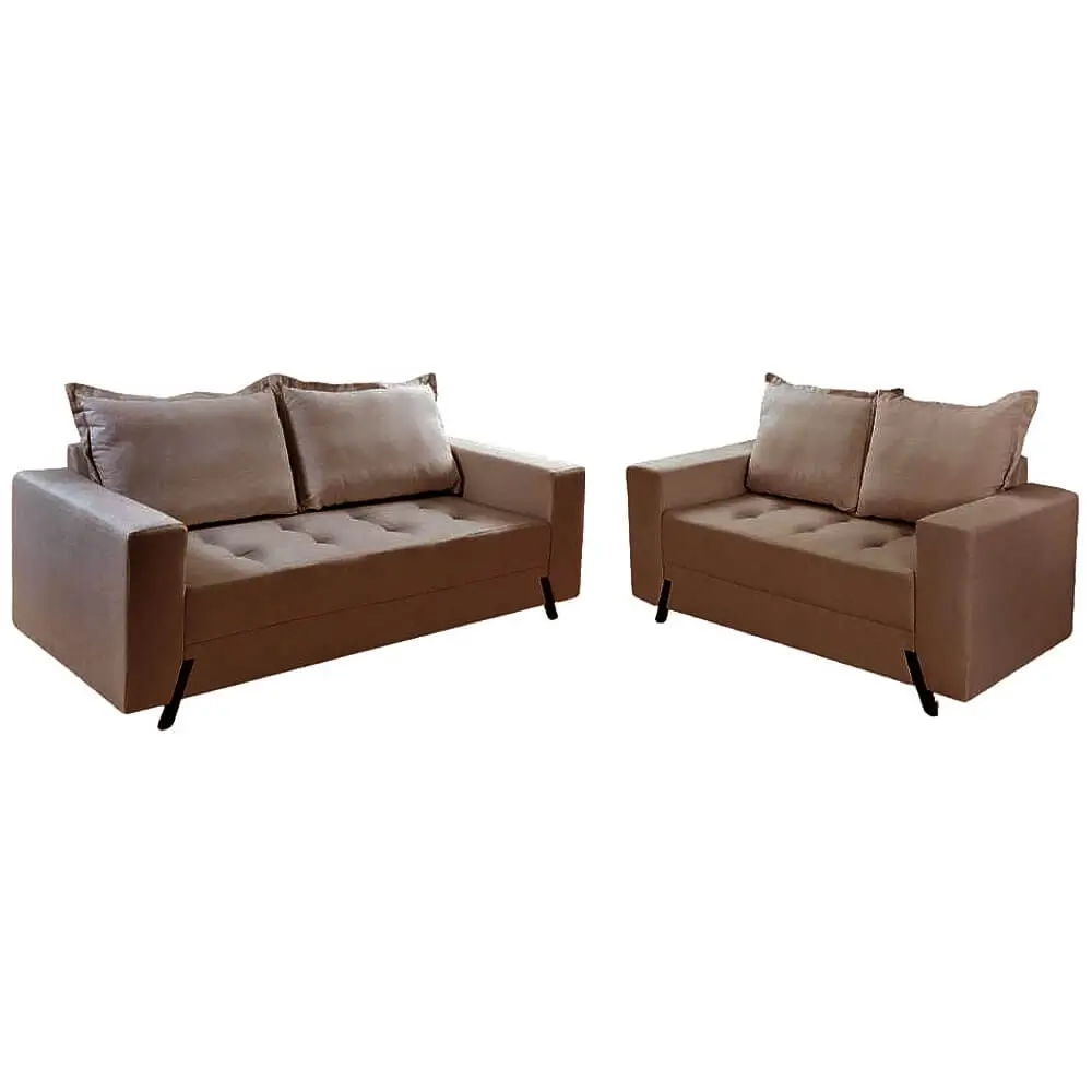 Conjunto de Sofa 8100 em Veludo com 2 e 3 Lugares Boareto Marrom