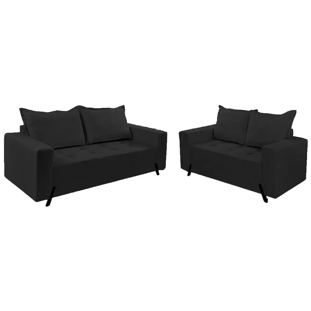 Conjunto De Sofa 8100 Em Veludo Com 2 E 3 Lugares Boareto Preto