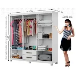Guarda Roupa Aries Casal 6 Portas 2 Gavetas Carioca Interno