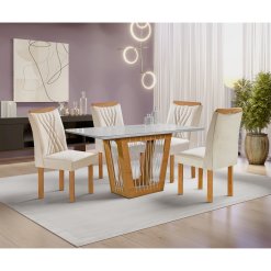 Mesa de Jantar Marselha 120x90cm com 4 Cadeiras Cel Moveis Cinamomo Off White