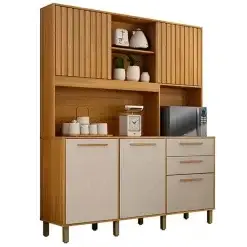 Armario De Cozinha Diamante 5 Portas 2 Gavetas Valdemoveis Cinamomo Off White