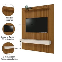 Painel Egeo com Nicho 180cm para TV ate 75 Polegadas EDN Cedro Off White Detalhe