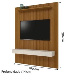 Painel Egeo com Nicho 180cm para TV ate 75 Polegadas EDN Cedro Off White Medidas