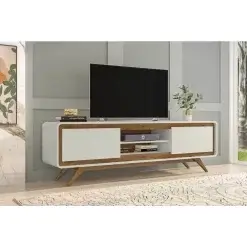 Rack Channel 180cm para TV ate 60 Polegadas 2 Portas Fabrimoveis Off White Nature