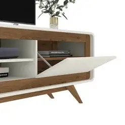 Rack Channel 220cm para TV ate 65 Polegadas 2 Portas Fabrimoveis Off White Nature Detalhe