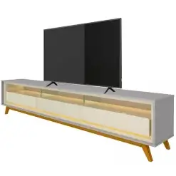 Rack Requinte 212cm Para TV Ate 75 Polegadas Com LED 3 Gavetas Gelius Cinza Off White