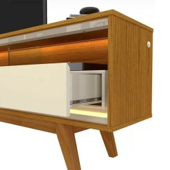 Rack Requinte 212cm para TV ate 75 Polegadas com LED 3 Gavetas Gelius Naturale Off White Detalhe