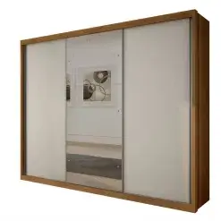 Guarda Roupa Paradizzo Casal com Espelho 3 Portas 6 Gavetas Novo Horizonte Cumaru Fendi