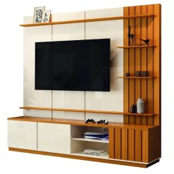 Estante Reno Home Para TV Ate 75 Polegadas 3 Portas Ripado EDN Cedro Off White