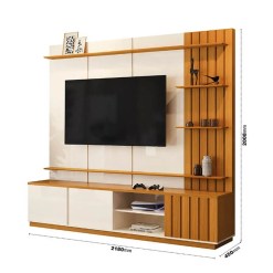 Estante Reno Home Para TV Ate 75 Polegadas 3 Portas Ripado EDN Cedro Off White Medidas