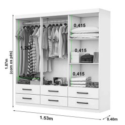 Guarda Roupa Dallas Casal 6 Portas 6 Gavetas Carioca Interno Medidas