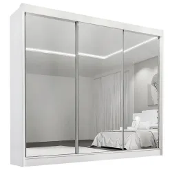 Guarda Roupa Dubai D Doro Casal Todo Espelhado 3 Portas 6 Gavetas Branco
