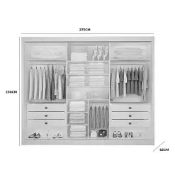 Guarda Roupa Dubai D Doro Casal Todo Espelhado 3 Portas 6 Gavetas Medidas Interno