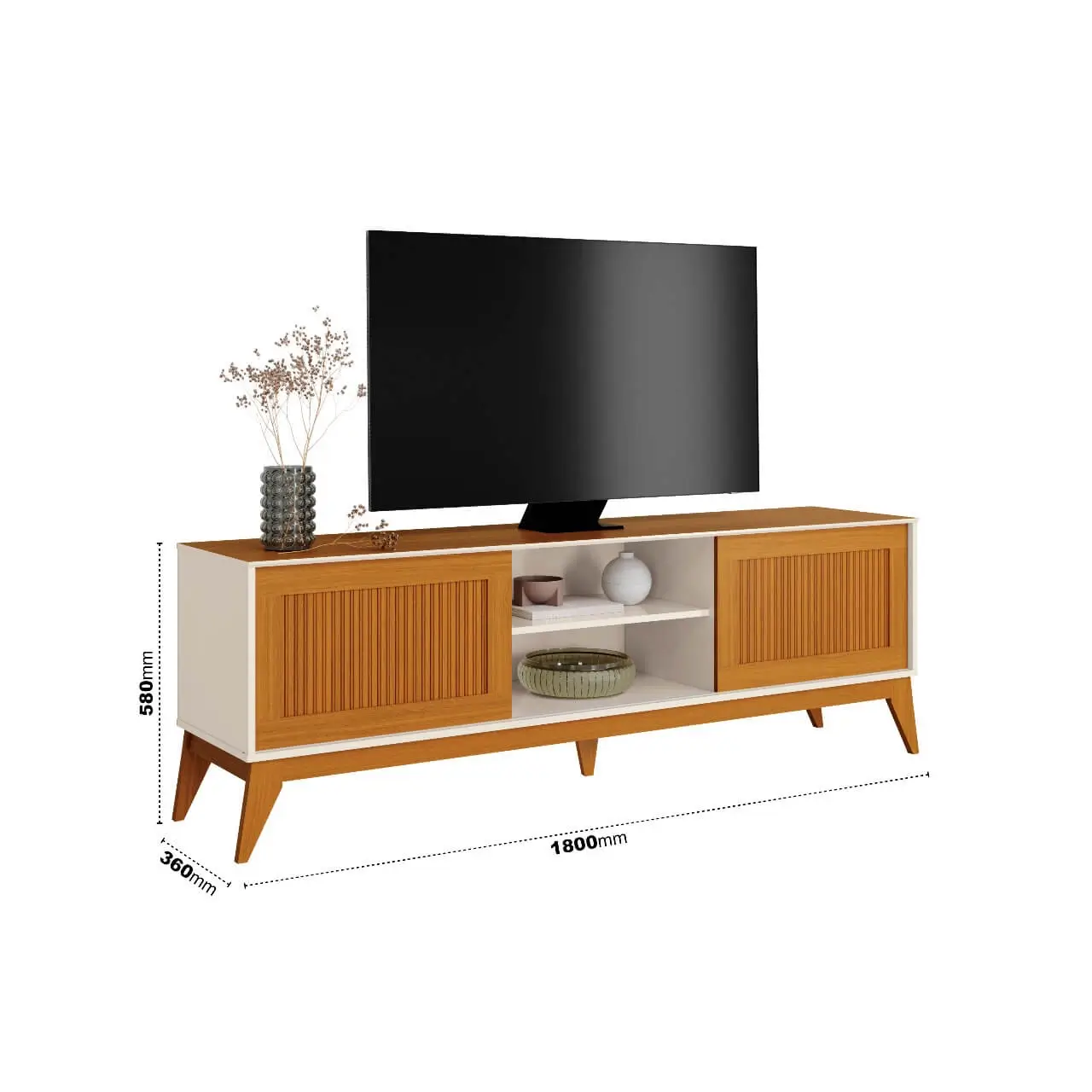 Rack King Para TV Ate 65 Polegadas 2 Portas Ripado Em Impressao 3D EDN Cedro Off White Medidas