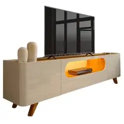 Rack Nobre Para TV Ate 85 Polegadas 2 Portas 1 Gaveta Com LED Gelius Off White Nature