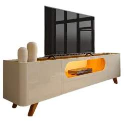 Rack Nobre Para TV Ate 85 Polegadas 2 Portas 1 Gaveta Com LED Gelius Off White Nature