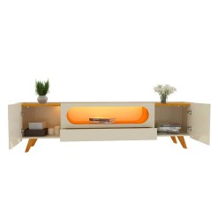 Rack Nobre Para TV Ate 85 Polegadas 2 Portas 1 Gaveta Com LED Gelius Off White Nature Interno