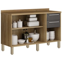 Balcao Paris 120cm 3 Portas 2 Gavetas Para Cozinha Salleto Interno