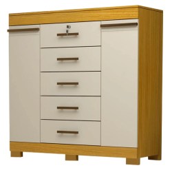Comoda Sapateira Diana 5 Gavetas 2 Portas Com Chave ACP Nature Off White