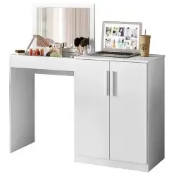 Penteadeira Multiuso Dimitri Escrivaninha 2 Portas Com Espelho Branco