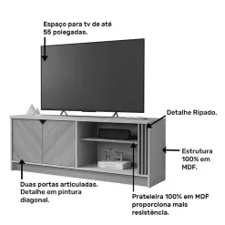 Rack Volpi Para TV Ate 55 Polegadas 2 Portas Permobili Nature Off White Detalhe