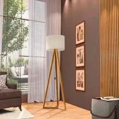 Luminaria De Chao Classic Com Pes De Madeira Tebarrot Off White Nature