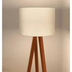 Luminaria De Chao Classic Com Pes De Madeira Tebarrot Off White Nature Detalhe