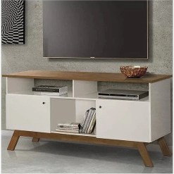 Rack Amsterda Para TV Ate 50 Polegadas 2 Portas Tebarrot Off White Nature