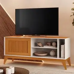 Rack Aruba Para TV Ate 55 Polegadas 1 Porta De Correr EDN Off White Cedro