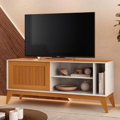 Rack Aruba Para TV Ate 55 Polegadas 1 Porta De Correr EDN Off White Cedro