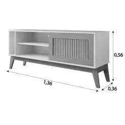 Rack Aruba Para TV Ate 55 Polegadas 1 Porta De Correr EDN Off White Cedro Medidas