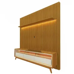 Rack Requinte 212cm Com Painel Nobre 230cm Para TV Ate 85 Polegadas Gelius Naturale Off White