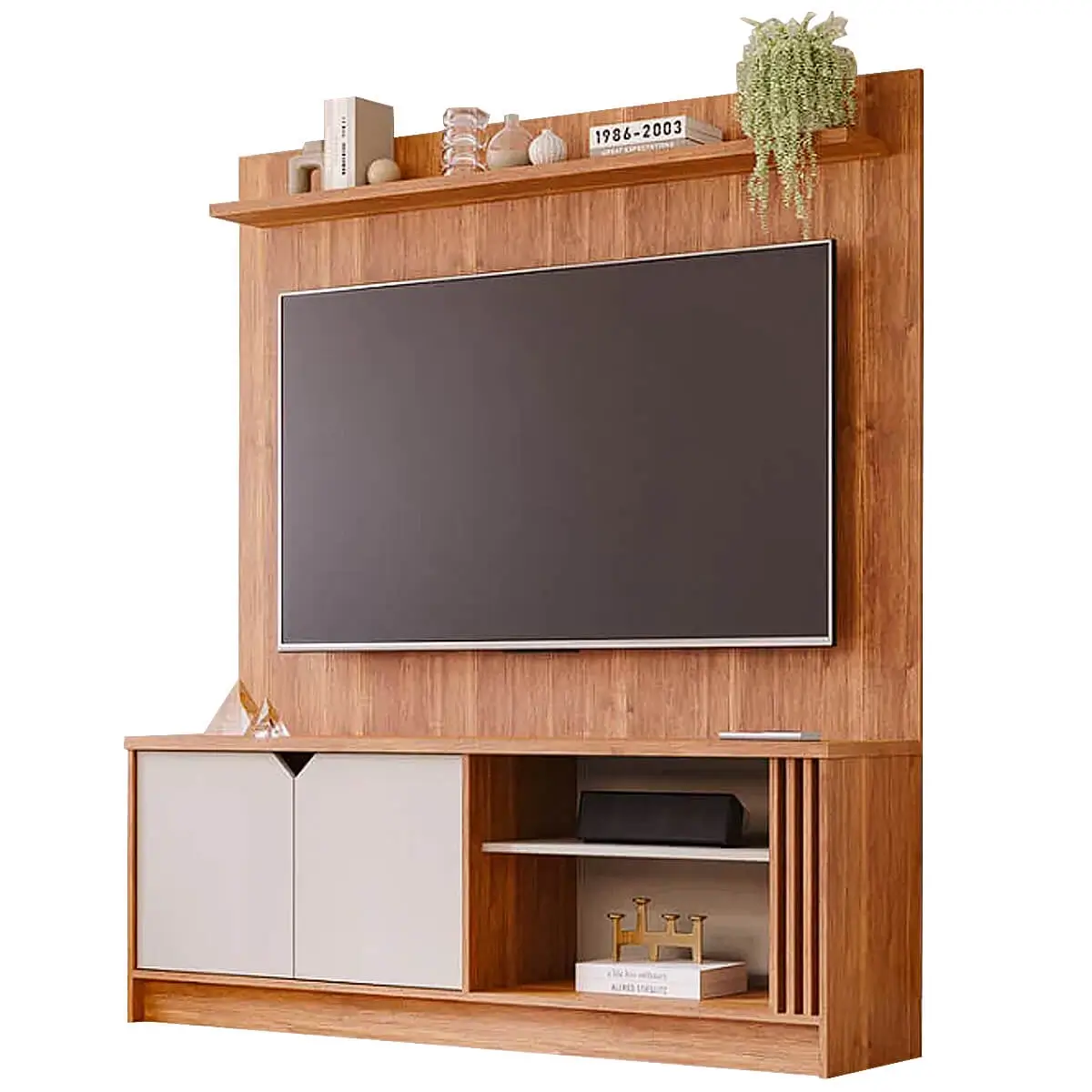 Rack Com Painel Volpi Para TV Ate 55 Polegadas 2 Portas Permobili Cinamomo Off White