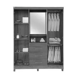 Guarda Roupa Capelinha Lyon Solteiro Com Espelho 4 Portas 3 Gavetas Rud Rack Interno