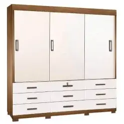 Guarda Roupa Itapema SEM Espelho Casal 3 Portas De Correr E 9 Gavetas Rud Rack Mel Off White