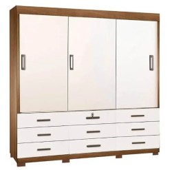 Guarda Roupa Itapema SEM Espelho Casal 3 Portas De Correr E 9 Gavetas Rud Rack Mel Off White