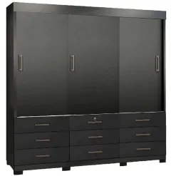 Guarda Roupa Itapema SEM Espelho Casal 3 Portas De Correr E 9 Gavetas Rud Rack Preto