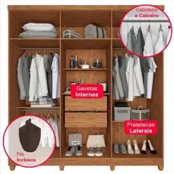 Guarda Roupa Portugal Frison Casal 6 Portas 2 Gavetas Imop Detalhe