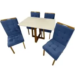 Mesa De Jantar Pedro 120x80cm Com 4 Cadeiras Art Assentos Azul
