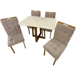 Mesa De Jantar Pedro 120x80cm Com 4 Cadeiras Art Assentos Tecido Bege