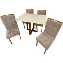 Mesa De Jantar Pedro 120x80cm Com 4 Cadeiras Art Assentos Tecido Bege