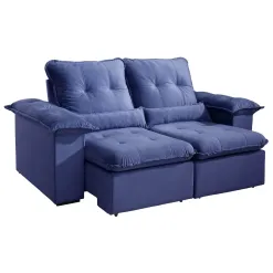 Sofa Arsenal 3 Lugares Retratil E Reclinavel 200cm Tecido Veludo Aifos Azul
