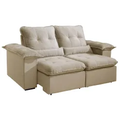 Sofa Arsenal 3 Lugares Retratil E Reclinavel 200cm Tecido Veludo Aifos Bege