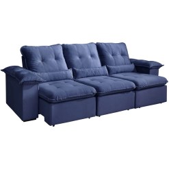 Sofa Arsenal 5 Lugares Retratil E Reclinavel 270cm 3 Modulos Tecido Veludo Aifos Azul