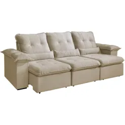 Sofa Arsenal 5 Lugares Retratil E Reclinavel 270cm 3 Modulos Tecido Veludo Aifos Bege
