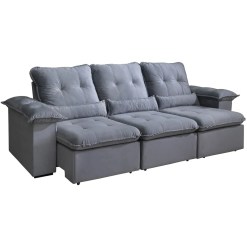 Sofa Arsenal 5 Lugares Retratil E Reclinavel 270cm 3 Modulos Tecido Veludo Aifos Cinza