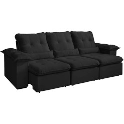 Sofa Arsenal 5 Lugares Retratil E Reclinavel 270cm 3 Modulos Tecido Veludo Aifos Preto