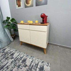 Buffet Magnum 90cm 2 Portas 2 Gavetas EDN Off White Cedro Foto Real